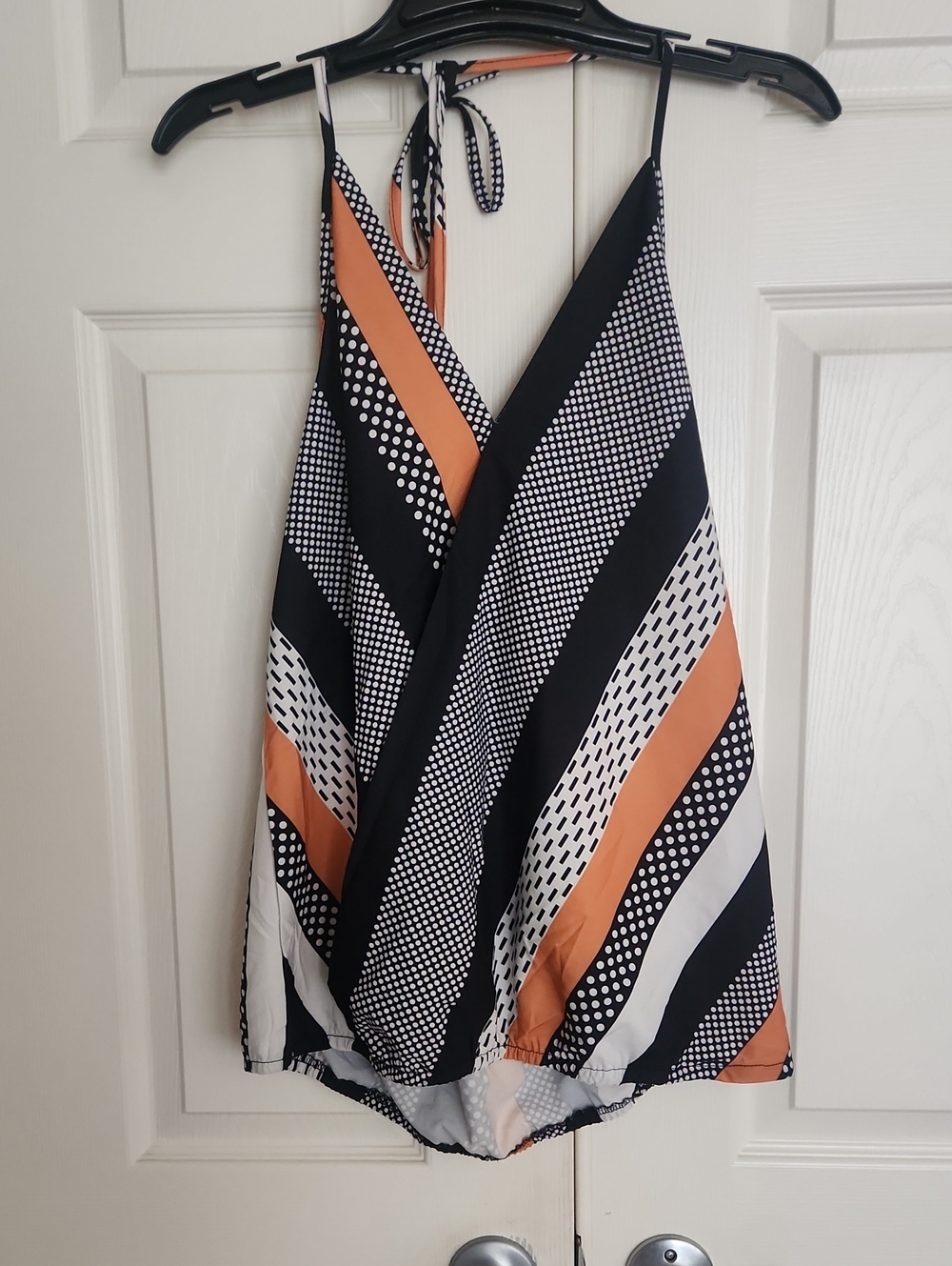 Striped Halter Camisole in Black, White & Orange